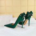 thumbnail image 5 of Zapatos de mujer de tacón alto con plataforma, de boca baja, delgados, para banquetes, con punta hueca, con diamantes de agua y lazo en la espalda, para bodas y novias, 5 of 5