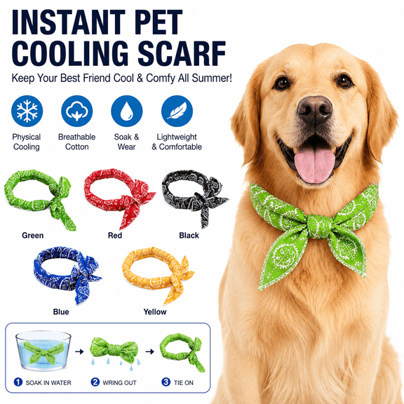 Cooling Dog Bandana Scarf, Reusable Summer Cooling Pet Neck Wrap for Heat Relief & Heatstroke Prevention, Lightweight Chilling Dog Scarf for Outdoor Walking, Travel & Grooming