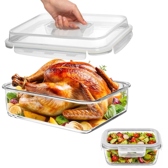 Razab 4800ml & 520ml Large Glass Food Storage Containers with Lids - Leakproof Glass Meal Prep Containers with Lids for Roasting & Storing Leftover - Microwave & Oven Safe