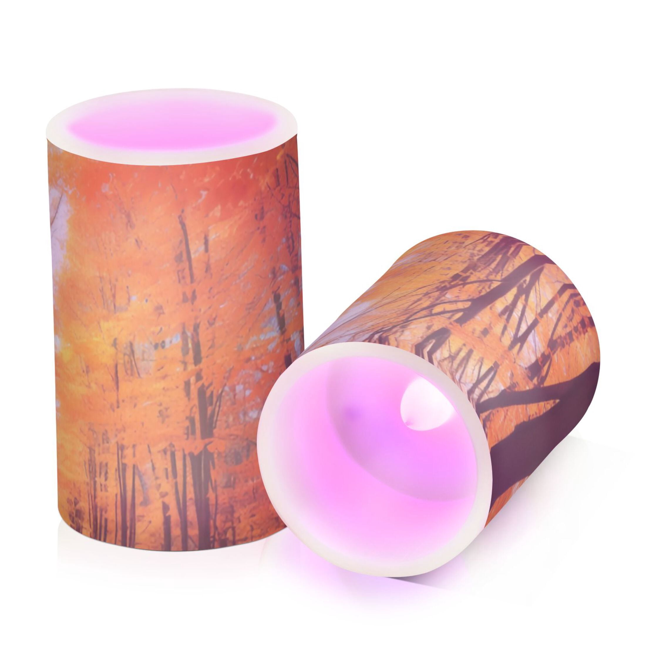 Fall Leaves with Forest Flameless Candles with Remote Timer LED Battery Operated Flickering Candle Light for Festival Wedding Home Party