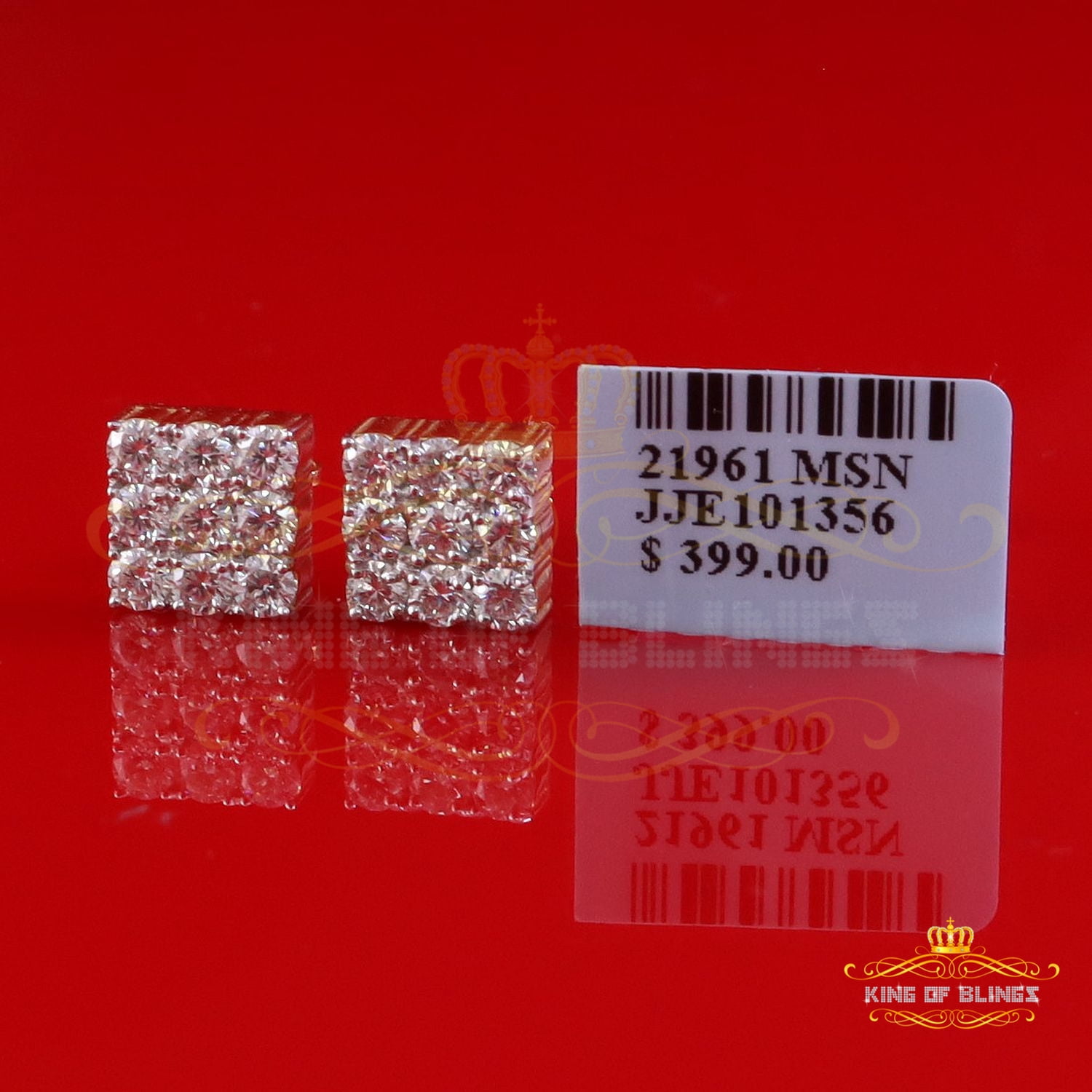 King of Bling's Women's/Men's 925 Silver Yellow 2.00ct VVS 'D' Moissanite 9 Stone Stud Earrings