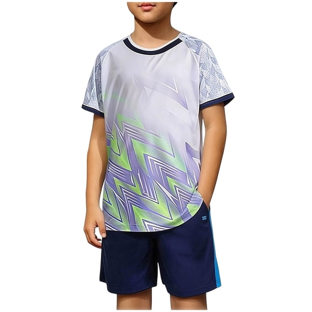 Odeerbi Conjunto de Entrenamiento de Fútbol Seco Rápido Para Chicos Y Niñas Pantalones Cortos de Camiseta Con Impresión Geométrica de Gradiente Conjunto Atlético Para 4-12 Años
