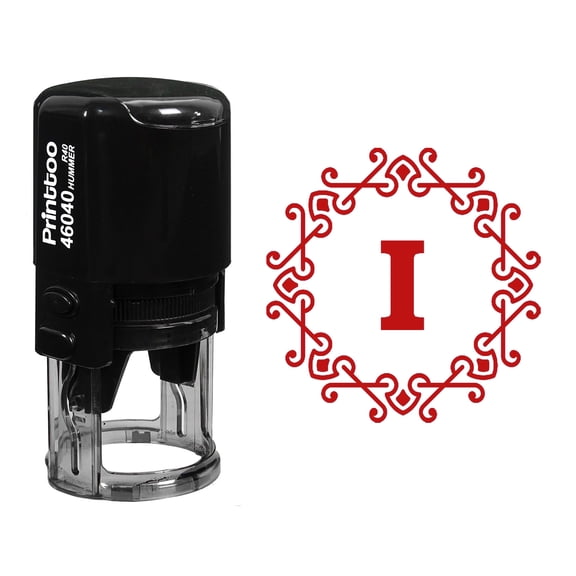 Printtoo Octagon Celtic Swirl Frame I Alphabet Monogram Initial Self Inking Rubber Stamp Office Stationary-Red