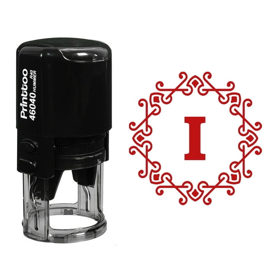 Printtoo Octagon Celtic Swirl Frame I Alphabet Monogram Initial Self Inking Rubber Stamp Office Stationary-Red