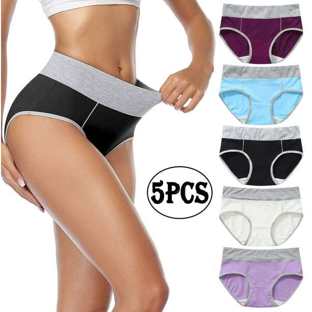 matoen 5PC Women Plus Size Solid Color Patchwork Briefs Pure Cotton High  Waist Underwear Comfortable Breathable Bikini Panties