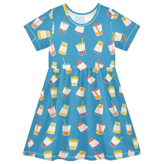 joogoo Boba Bubble Tea Girls' Short Sleeve Dress Kids Dresses 5-6T