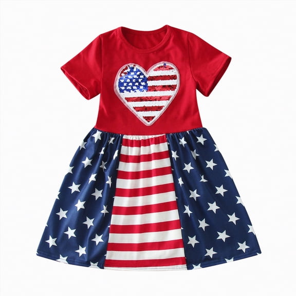 WUANDIXFA Fourth of July Dress Toddler Girl 4th of July Toddler Dress Little Girls Summer Dresses Casual Party Sundress for Kids 4 Years,Red