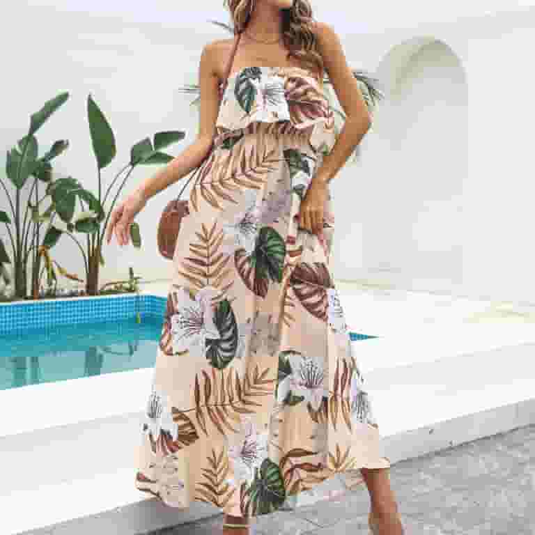 (税込) Boho Strapless Dress Summer Women's Homgro Floral Maxi Long Clothing