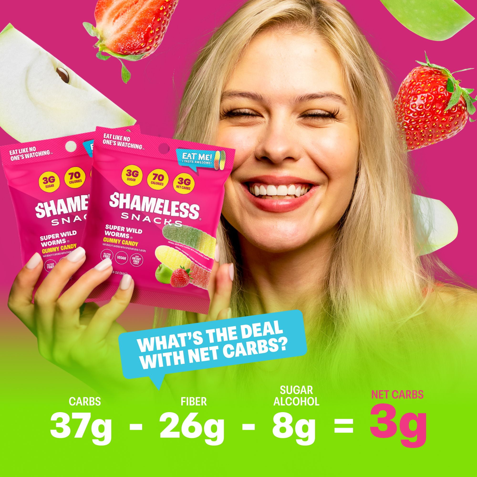 Shameless Snacks - Low Calorie Snacks, Low Carb Keto Gummies (Gluten Free & Non GMO Candy) - 6 Pack Wild Worms