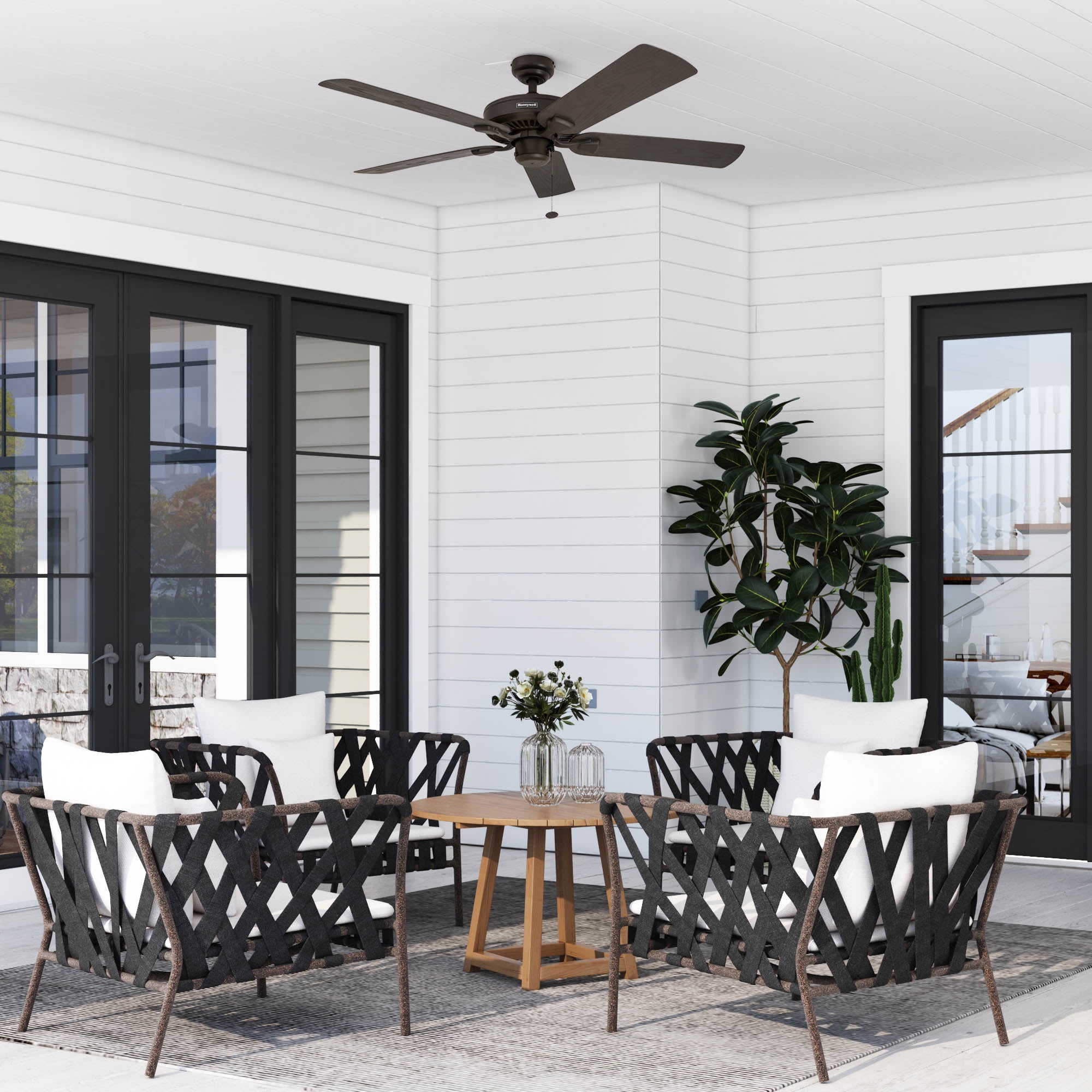 Honeywell Belmar 52" Bronze Indoor/Outdoor Ceiling Fan with 5 Blades, Pull Chains & Reverse Airflow
