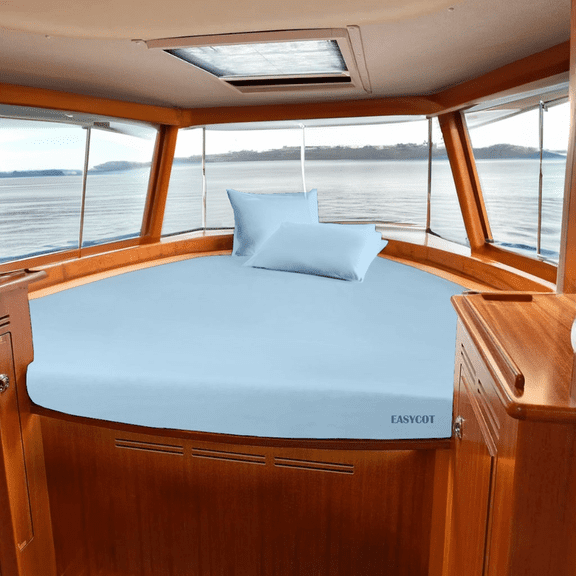 EASYCOT 800 TC Egyptian Cotton Universal XL V Berth Size Sheet Set 3 Pc ( 1 Pic Fitted Sheet + 2 Pic Pillow Cases )Best Boat V Berth Bedding Blue Solid Fits Upto 8 Inch Deep Pocket