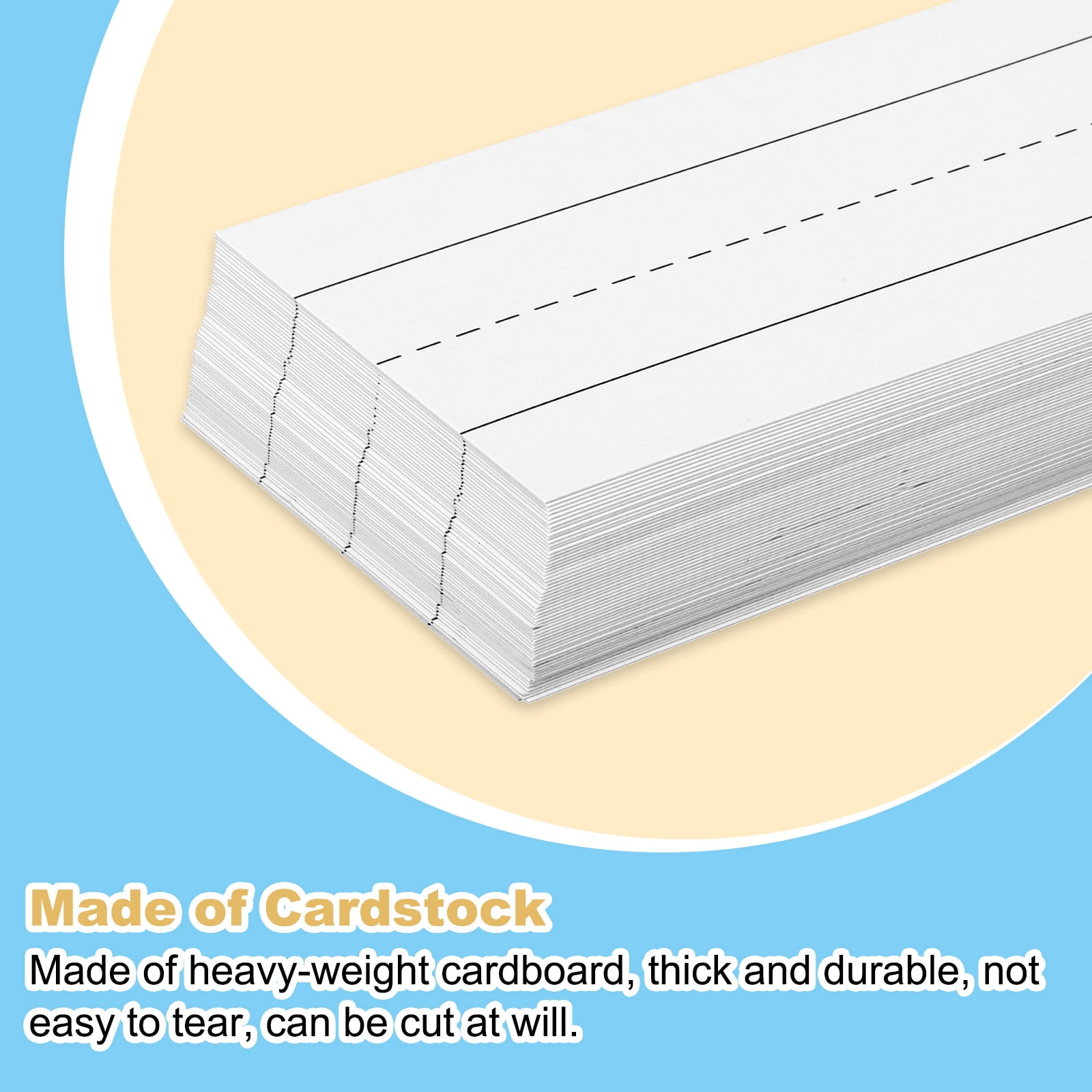 Uxcell 75 Sheets Ruled Sentence Strips, 3" x 24" Cardstock 250GSM Writing Paper Blue Red Lined for Classrooms, White