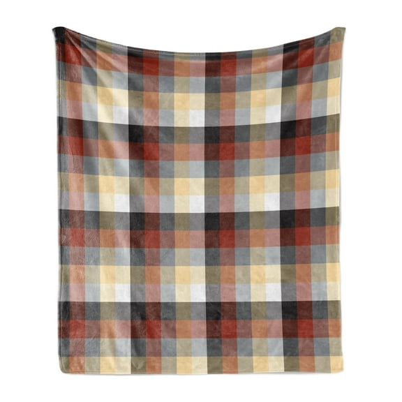 Plaid Soft Flannel Fleece Blanket, Checkered Squares Pattern with Colorful Quilt Design Abstract Geometric Arrangement, Cozy Plush for Indoor and Outdoor Use, 60" x 80", Multicolor, by Ambesonne