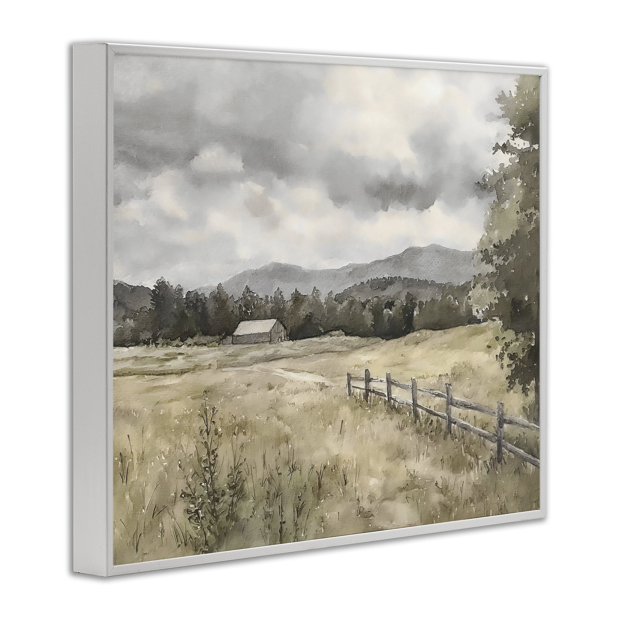 Stupell Industries Muted Valley Cottage White Framed Giclee Art, design by Riley B