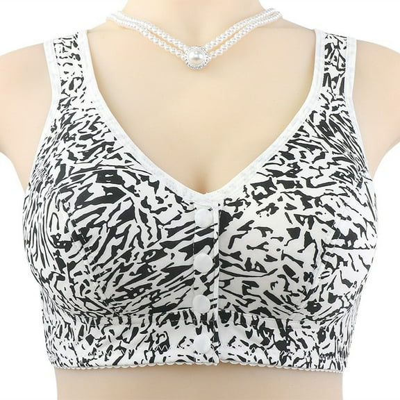 Ynynloco Daisy Bras for Older Women, Front Close Button Cotton Bra, Full Support No Underwire Sleep Bras Comfort Bralette