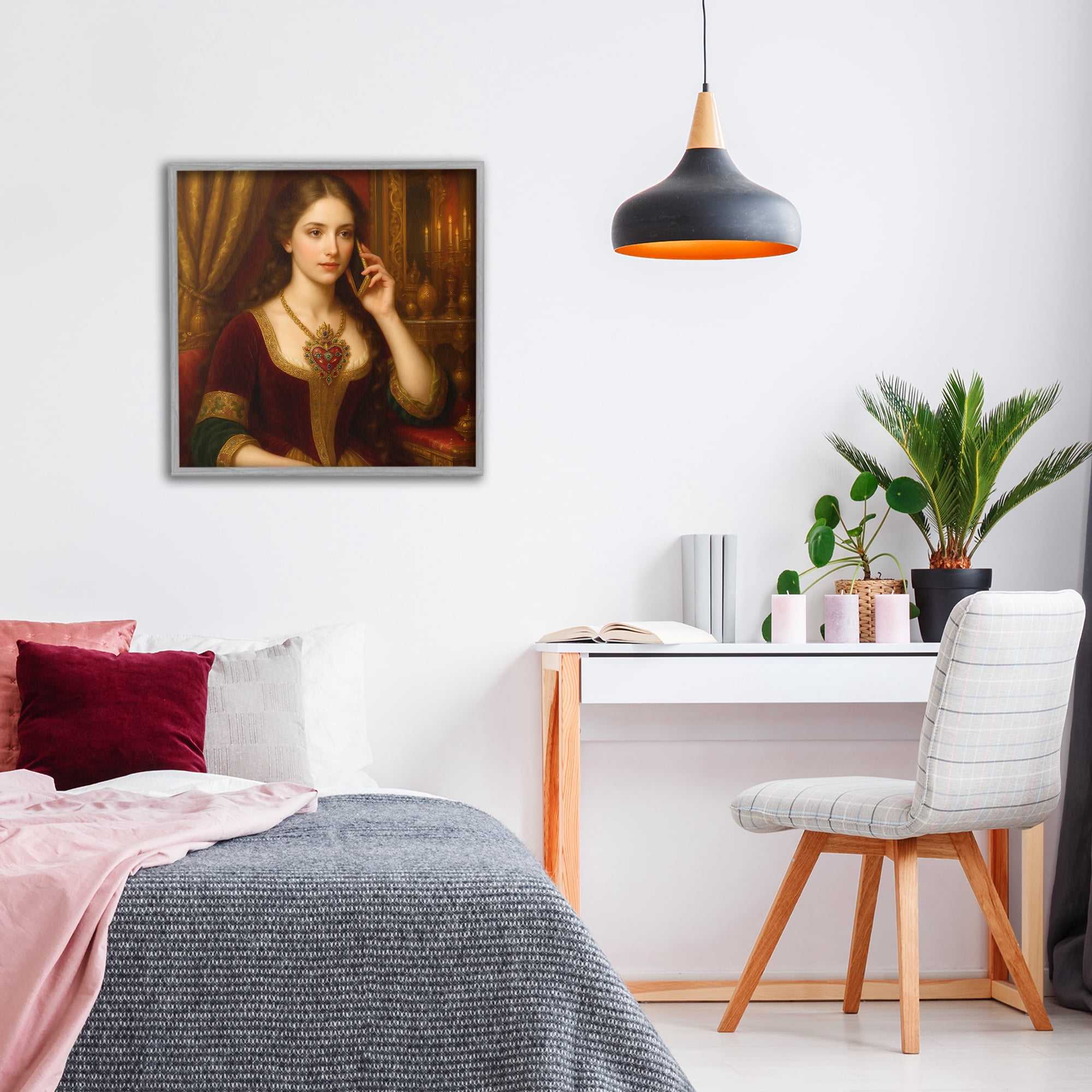 Stupell Industries Rococo Woman with Cell Phone Gray Framed Giclee Art, design by Grotto Studios