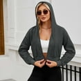 thumbnail image 5 of Antqov Hoodies for Women, Solid Color Zip Up Crop Sweatshirts with Drawstring, Outdoor Sports Fitness Trendy Lightweight Running Hoodie, 5 of 8