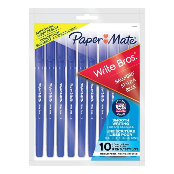 Paper Mate Ballpoint Pens, Write Bros. Blue Ink Pens, Medium Point (1.0 mm), 10 Count