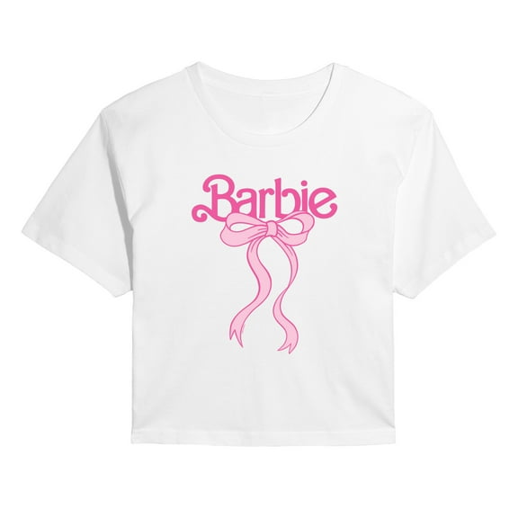 Barbie - Logo Coquette Bow - Juniors Cropped Short Sleeve Graphic T-Shirt