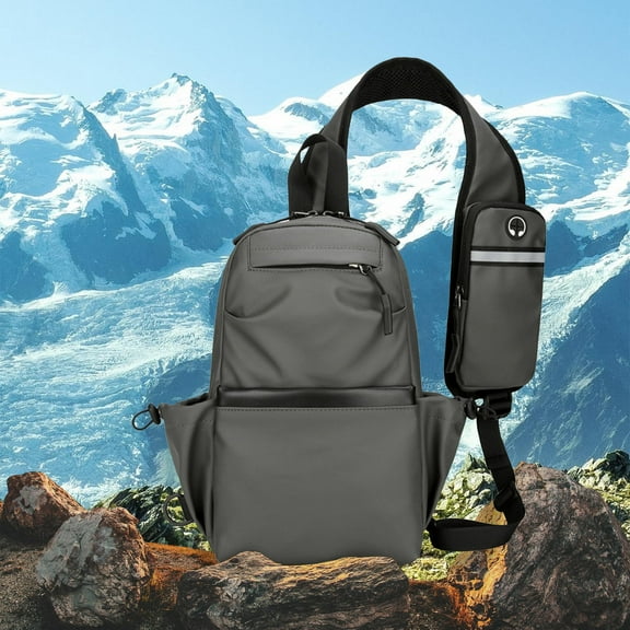 Summercome Waterproof Sling Backpack, Mens Shoulder Crossbody Sling Bag ,with Phone Holder on Strap& Headphone, Hiking Daypack Chest Bag Travel Shoulder Bags, Outdoor Lightweight, Gray (A)