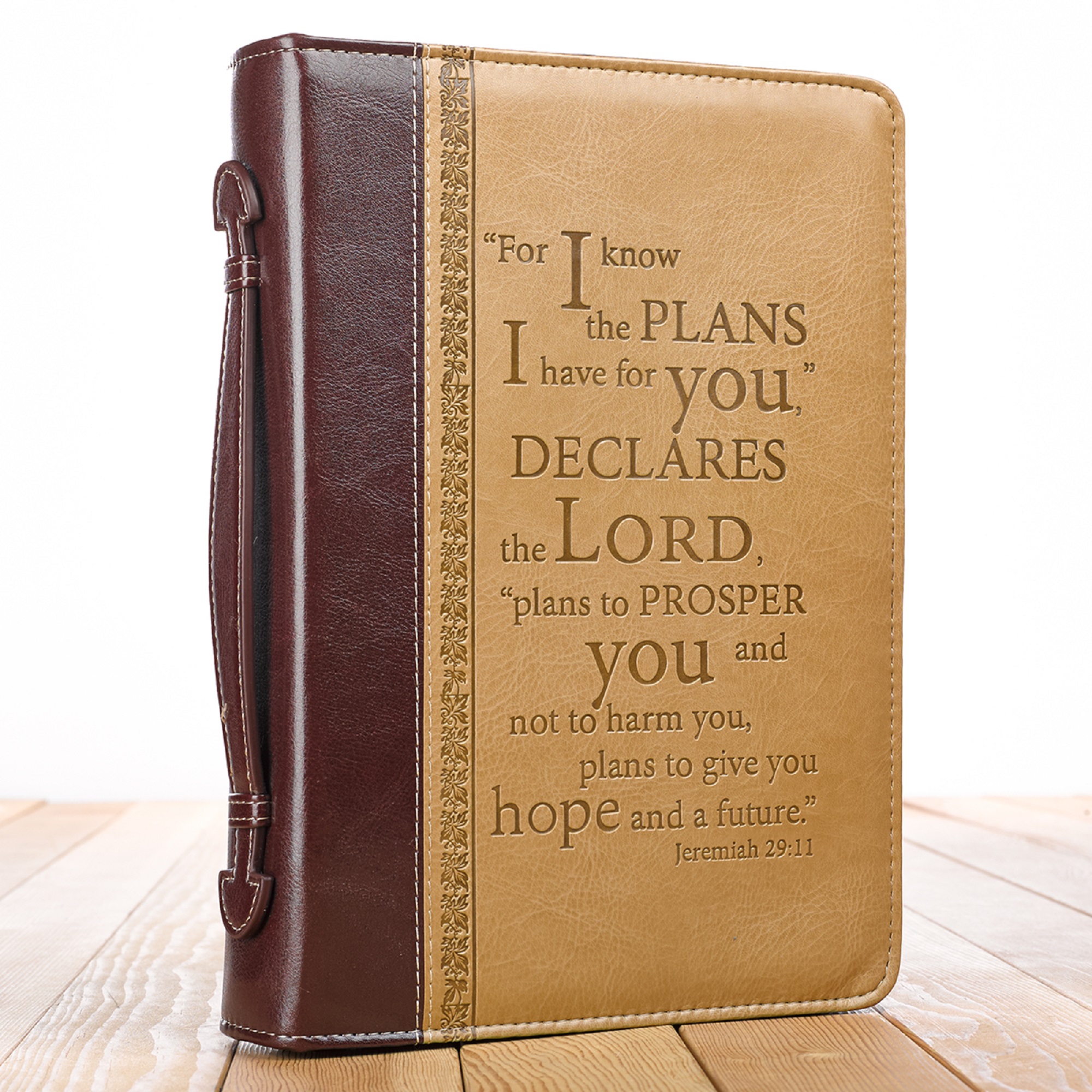 I Know the Plans Two-tone Brown Faux Leather Classic Bible Cover -  Jeremiah 29:11