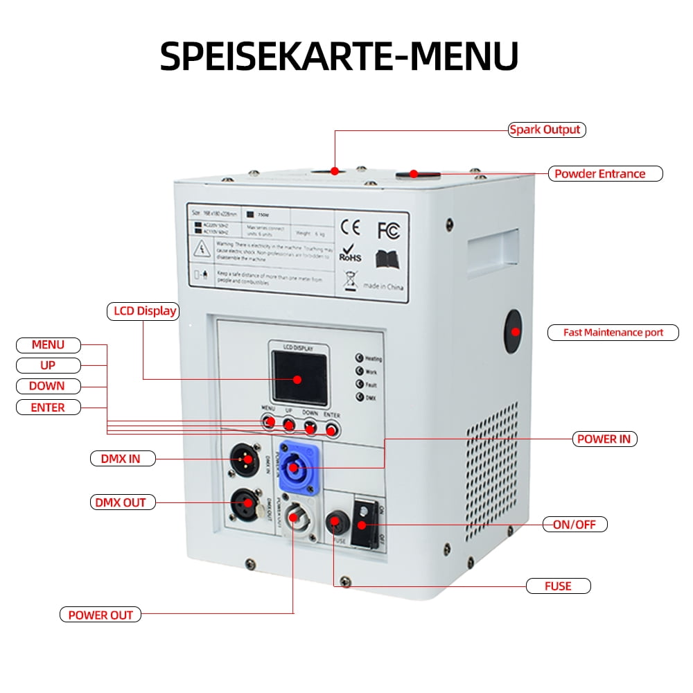 4PCS 750W Cold Spark Machine DMX512 Firework Machine 3-16ft Adjustable for Wedding Stage Party DJ Disco,White