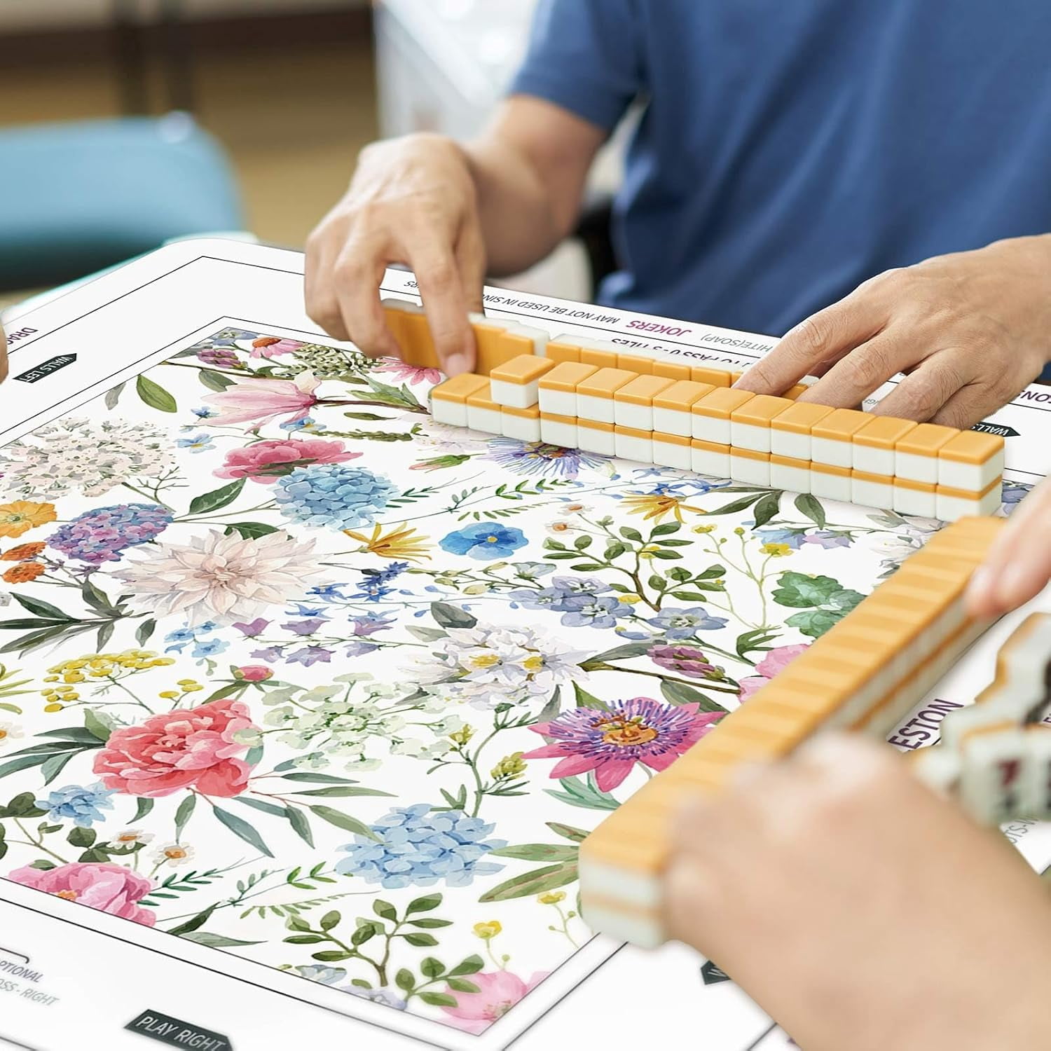 Tegeme Chinoiserie Mahjong Mat Anti Slip and Noise Reduction Multi Purpose Game Table Cover Non-Slip Noise Reduction Gaming Rug for Mahjong Card Board Tile Games(Floral,31.5" X 31.5")