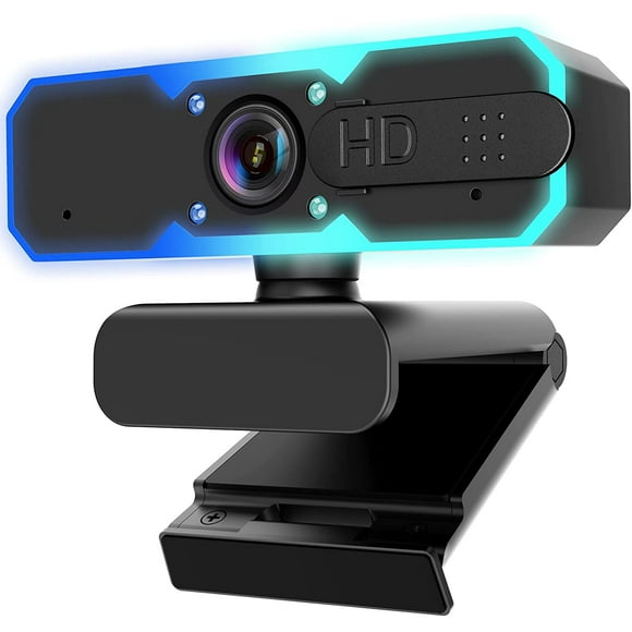 Webcam en Continu, Webcam de Jeu HD 1080p / 60fps avec Lumière de Remplissage et Microphone, Webcam en Continu autofocus