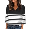 thumbnail image 2 of ylioge Satin T Shirts for Women Plus Size S-5X 3/4 Sleeve V Neck Tees Tops Womens Casual Color Block Pullover Basic Going-Out Work Blouses Top, 2 of 5