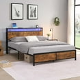 thumbnail image 3 of Leumius Industrial Style Queen Size Bed Frame with LED Lights and 2 USB Ports,Metal Platform Bed Frame with Storage Headboard,Noise Free,Queen, 3 of 9