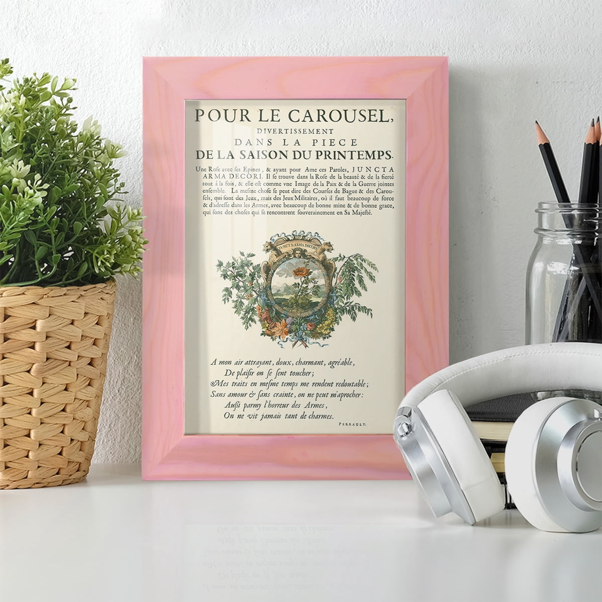 Printed Embellished Bookplate IV - Framed Print w/glass - Sunset Pink