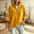 thumbnail image 5 of GZMOALH Women's Velvet Quarter Zip Top, Mock Neck 3/4 Sleeve Loose Fit Casual Pullover Sweatshirt, 5 of 5