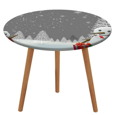 

Bybiment Round Fitted Tablecloth with Elastic Edge Christmas Merry Happy Greeting Card Decorative Tablecloth Table Cover 47 Inch