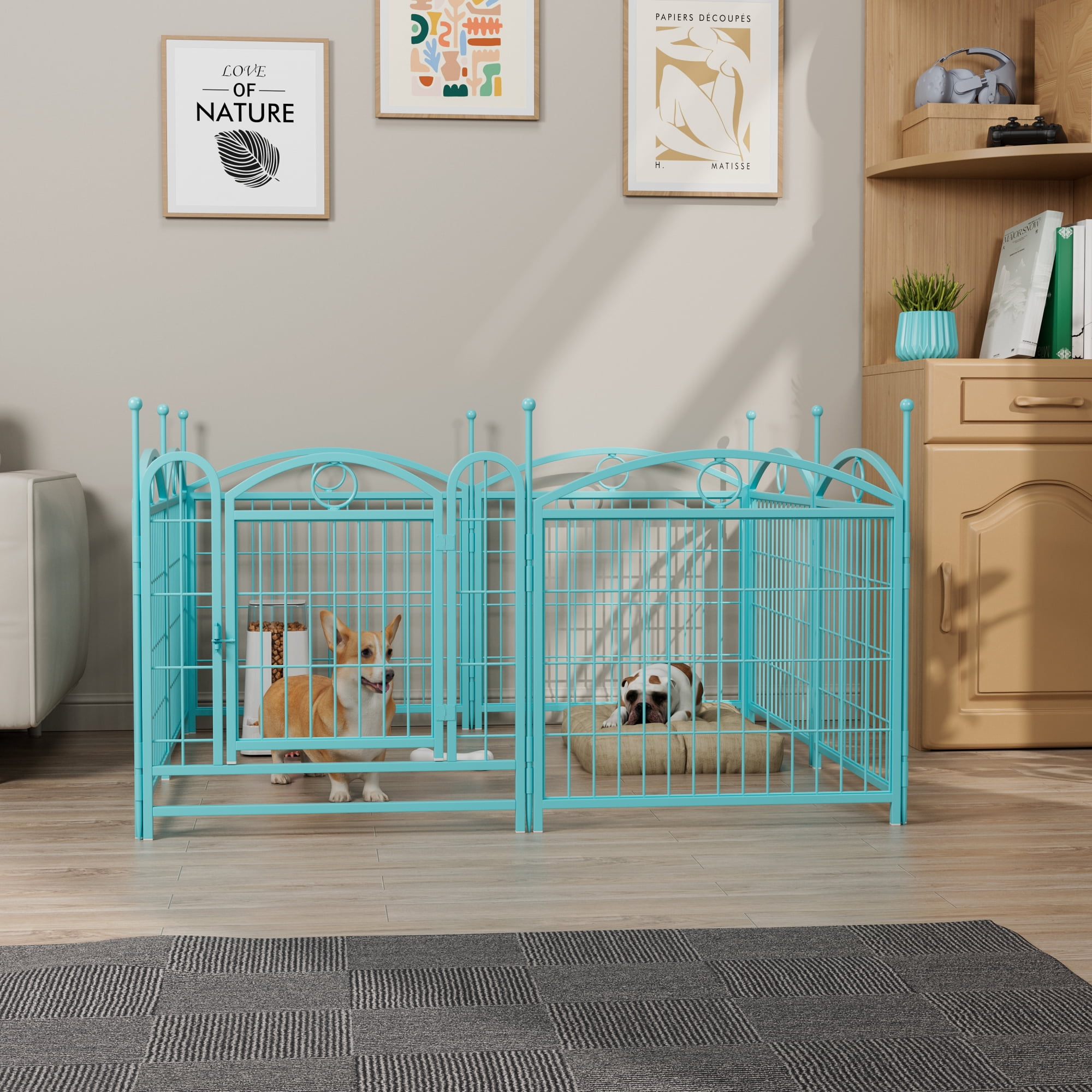 Jopath 24" 8 Panels Metal Dog Pen, Pet Dog Fence Outdoor Foldable Exercise Pen Heavy Duty Dog Fence Puppy Pen with Doors for Large Medium Small Dogs Blue