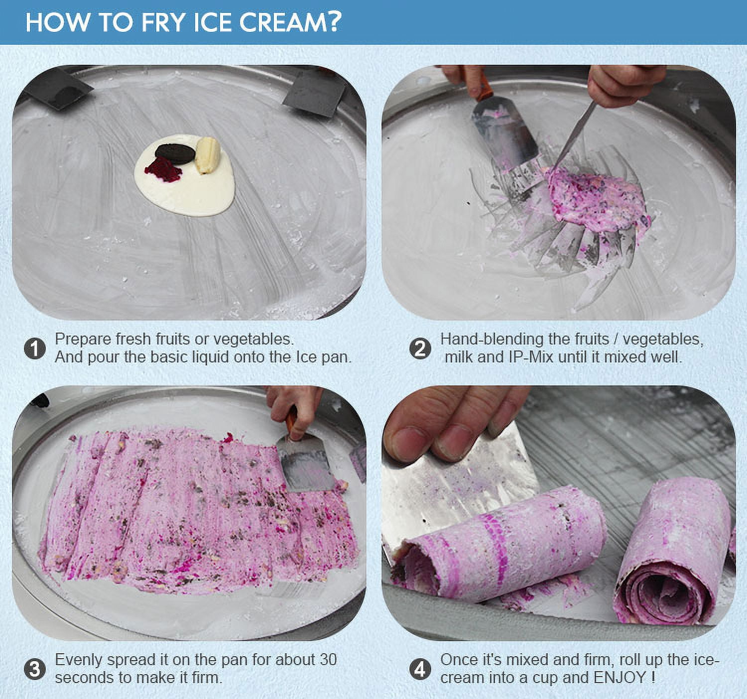 Kolice Commecial Single Square pan + 6 Pre-Cooling Buckets Roll Ice Cream Machine Fried Ice Cream Maker