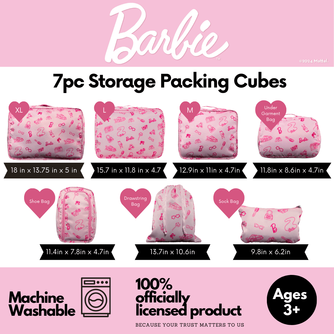 Barbie 7 Piece Packing Travel Cubes, Organizational Storage