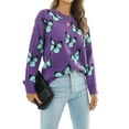 thumbnail image 2 of Women'S Casual Butterfly Print Knitted Pullover Sweaters Long Sleeve Crew Neck Jumper Tops Purple XL, 2 of 9