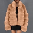 thumbnail image 2 of Winter Coats for Women Zpanxa Women Solid Color Long Sleeve Shaggy Lapel Faux Fur Coat, Warm Short Jacket Outwear, Oversized Lapel Outwear Jackets Khaki B M, 2 of 4
