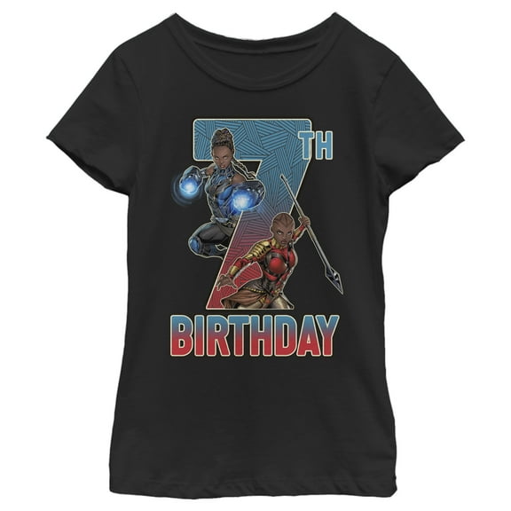 Girl's Marvel Shuri and Okoye 7th Birthday  Graphic Tee Black X Large