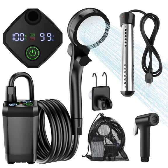 InkTrail Portable Camping Shower with Heater, Long-Lasting 6000mAh Rechargeable Camping Shower with Sprayer Head,4 Spray Modes,IPX7 Waterproof Outdoor Camp Pump for Hiking, Travel, Car, Pet