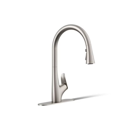 KOHLER Leto Vibrant Stainless Single Handle Deck-mount Pull-down Kitchen Faucet with Sprayer (Includes Deck Plate)
