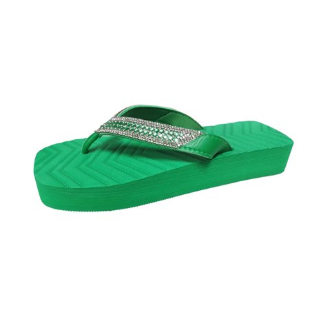

Flip Flops for Women Ladies Shoes Summer Beach Slippers Rhinestones Lightweight Platform Flip Flops Flip Flops Pu Green 37