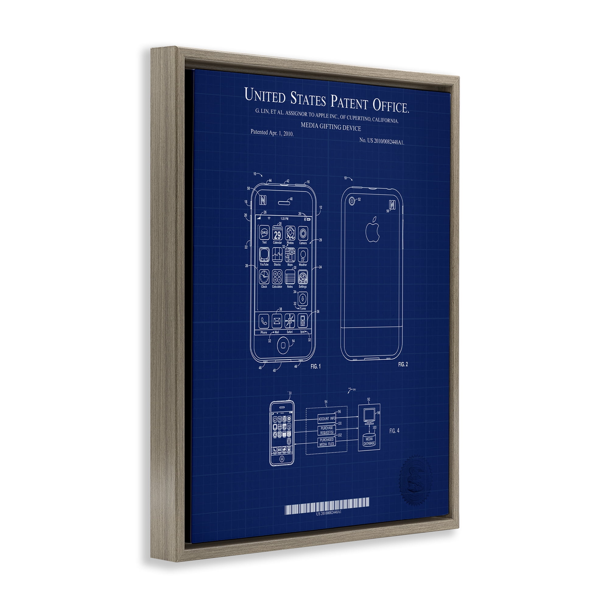 Stupell Industries Cell Phone Blueprint Typography Painting Brown Floater Framed Art Print Wall Art, 25 x 31