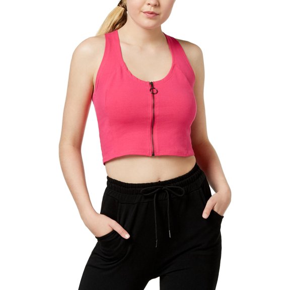 Material Girl Womens Criss-Cross Back Zip-Up Front Shirts & Tops Pink L