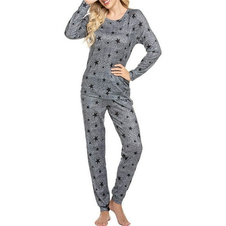 

Là Vestmon Womens Pyjamas - Stylish Long Sleeve Pajamas Set - Star Ladies Sleepwear Suit - Soft Top and Trouser Pjs Suit for Winter Autumn Home