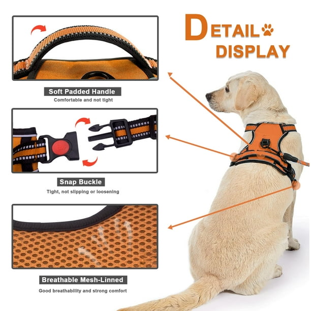 Astarin No Pull Dog Harness for Large Dogs No Choke Front Clip Dog Reflective Harness Adjustable and Comfortable for Easy Walking Adjustable 2 Metal Rings 3 Buckles Orange XL Walmart Business Supplies