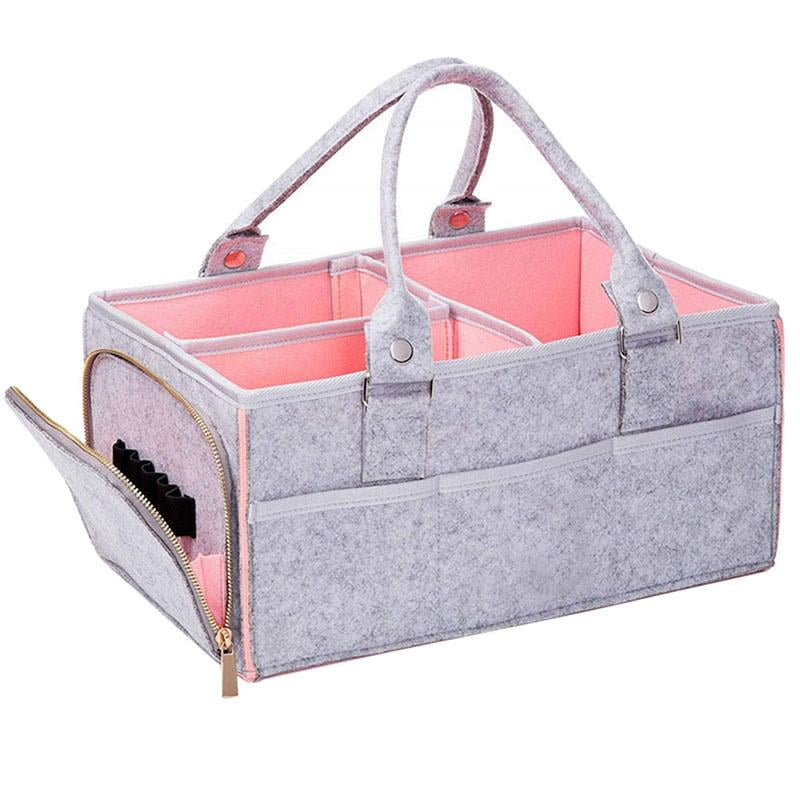 Holder Bag for Shower & Changing Table and Car Travel Baby Diaper Caddy Organizer Nursery Storage Bin Basket with Portable Compartments & Zipper Pocket 