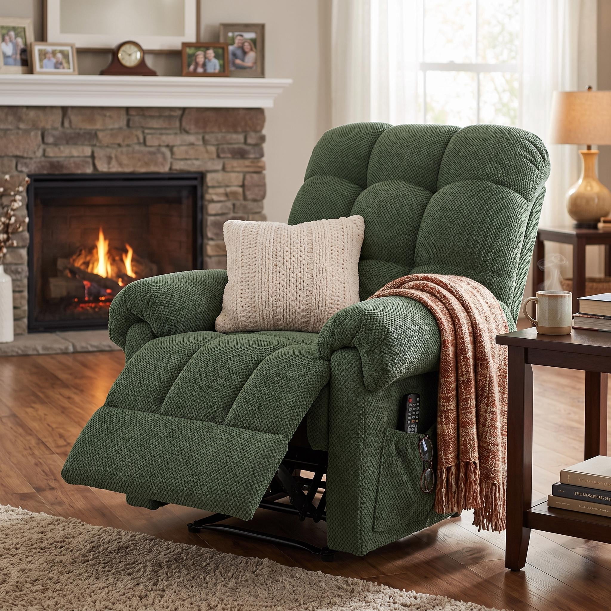 Homy Casa Overstuffed Manual Recliner Chair with Footrest, Fabric Lounge Chair for Nursery and Living Room
