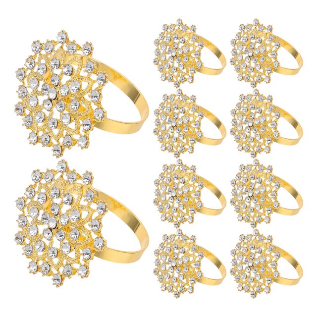 WHAMVOX 12Ud Metálicos Dorados Para Servilletas Con Rhinestones Para Cenas Y Banquetes Festivos