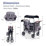 4 Seater Stroller Wagon for 4 Kids, Cuoote Kids Wagon Stroller with Large Storage Bag, Adjustable Canopy, Foldable Toddlers Wagon